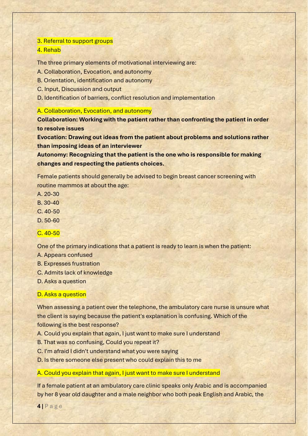 Preview page 4 of AMBULATORY CARE NURSE CERTIFICATION  EXAM (ANCC) STUDY GUIDE, PRACTICE  EXAM AND STUDY GUIDE EXAM