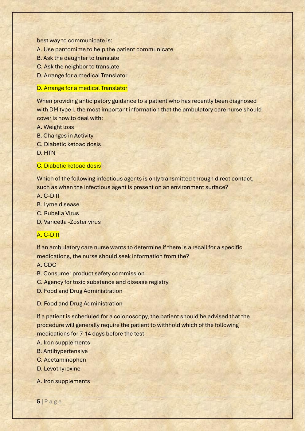 Preview page 5 of AMBULATORY CARE NURSE CERTIFICATION  EXAM (ANCC) STUDY GUIDE, PRACTICE  EXAM AND STUDY GUIDE EXAM