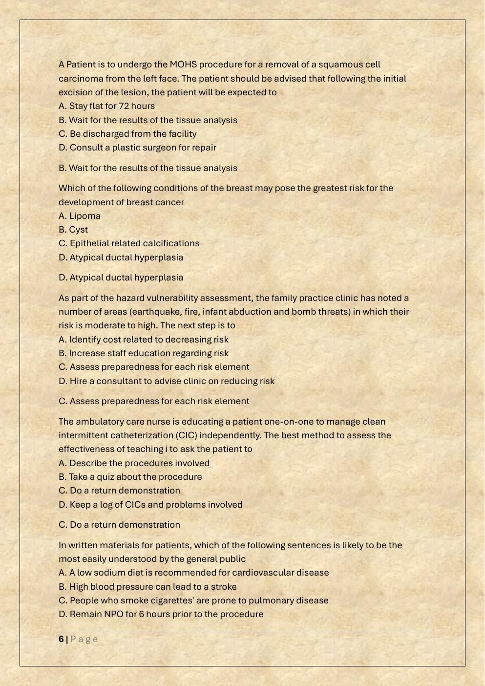 Preview page 6 of AMBULATORY CARE NURSE CERTIFICATION  EXAM (ANCC) STUDY GUIDE, PRACTICE  EXAM AND STUDY GUIDE EXAM