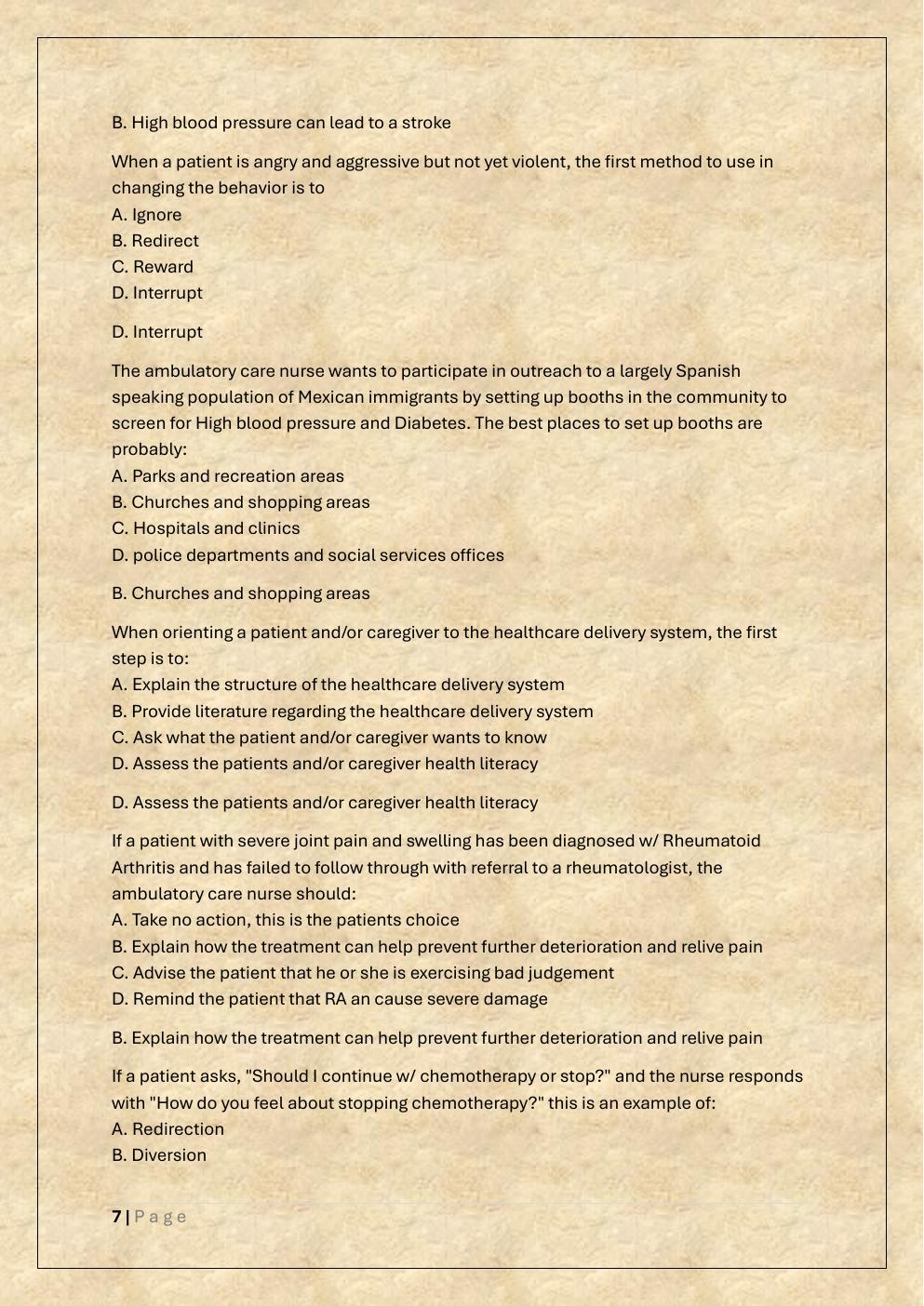 Preview page 7 of AMBULATORY CARE NURSE CERTIFICATION  EXAM (ANCC) STUDY GUIDE, PRACTICE  EXAM AND STUDY GUIDE EXAM