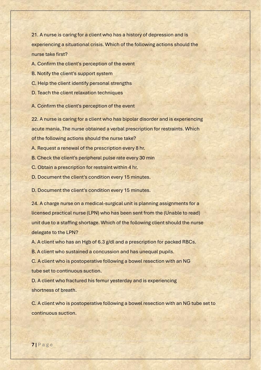 Preview page 7 of NGN ATI EXIT RN COMPREHENSIVE  PREDICTOR RETAKE EXAM (FORM A, B &  C) EXAM