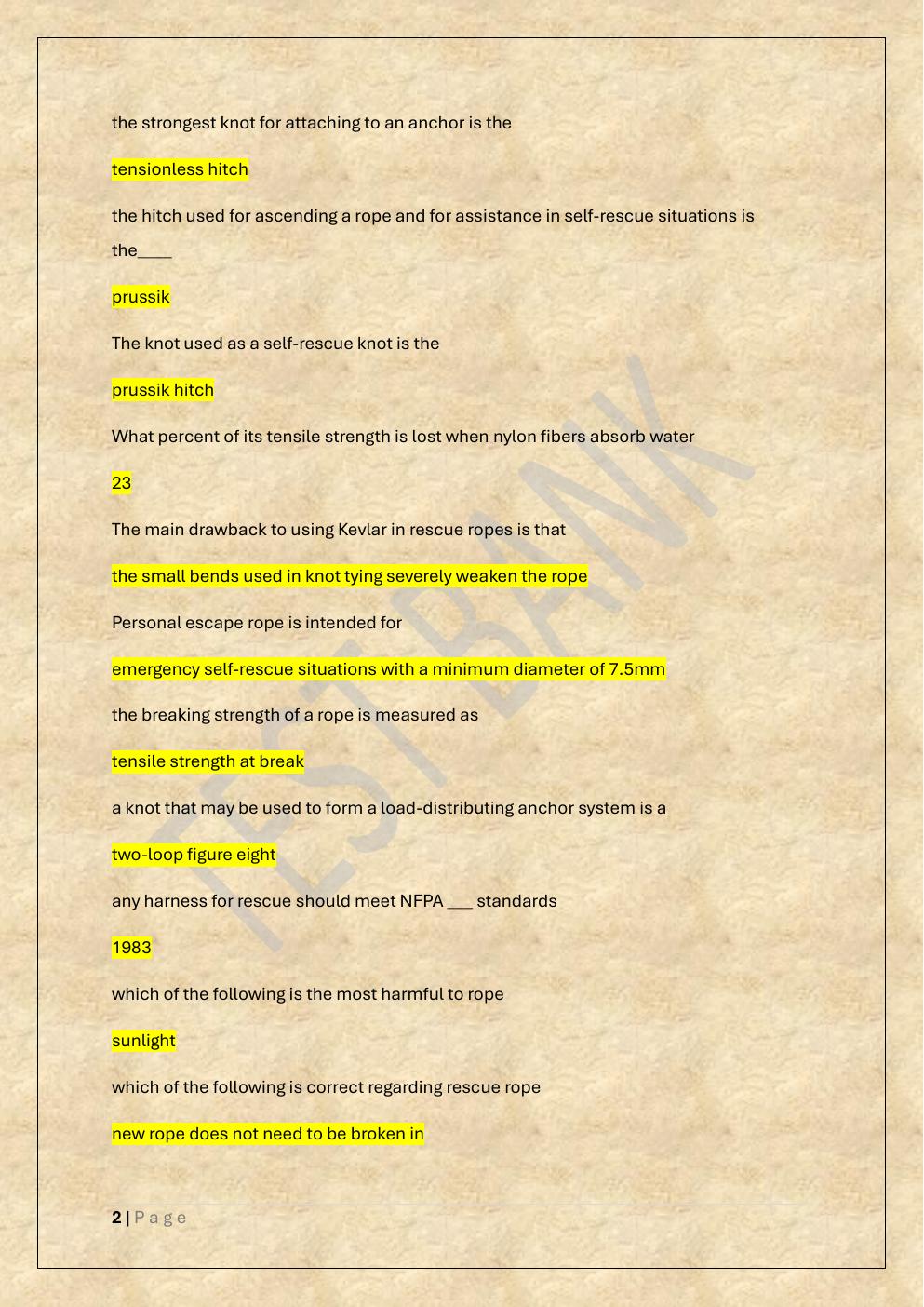 Preview page 2 of ROPE RESCUE TECHNICIAN 1 EXAM PREP  TEST BANK 2-a