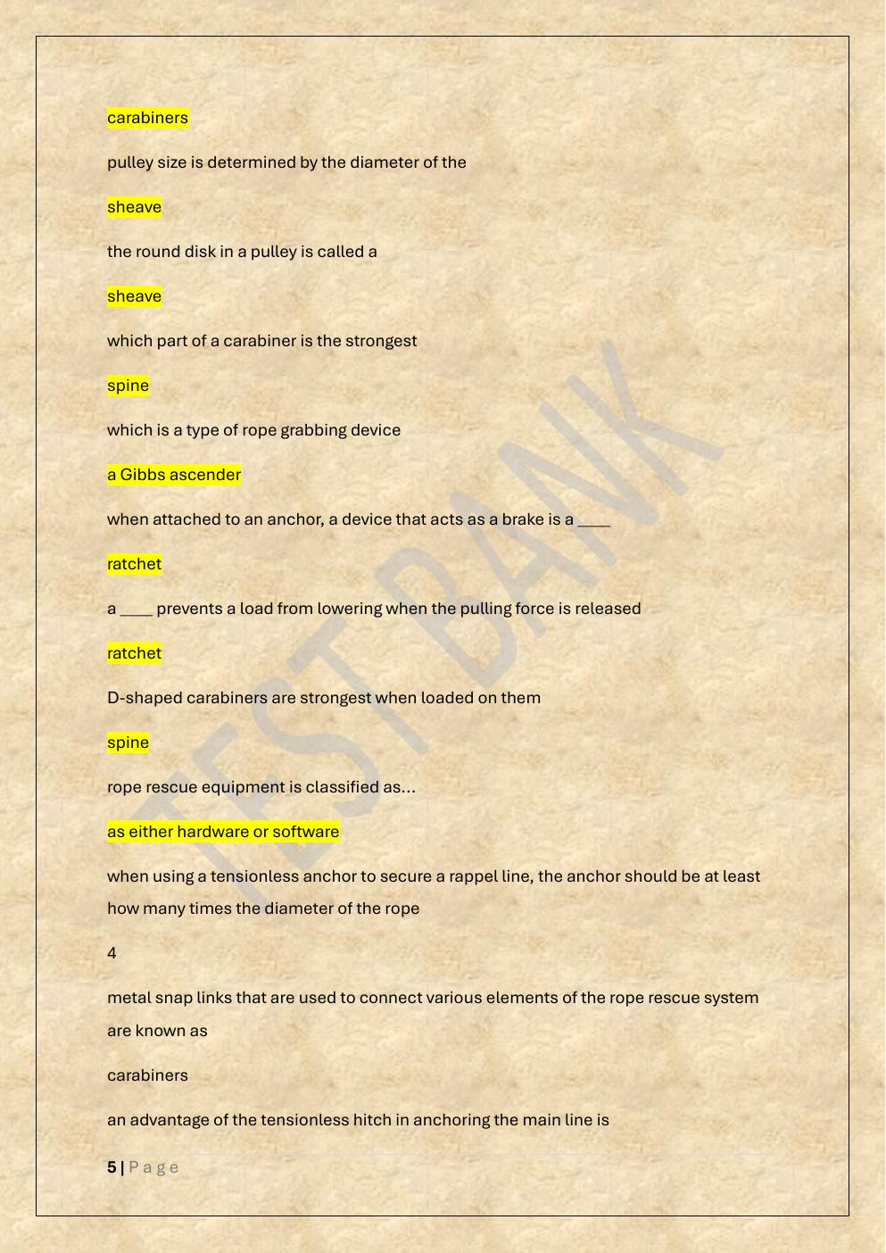 Preview page 5 of ROPE RESCUE TECHNICIAN 1 EXAM PREP  TEST BANK 2-a