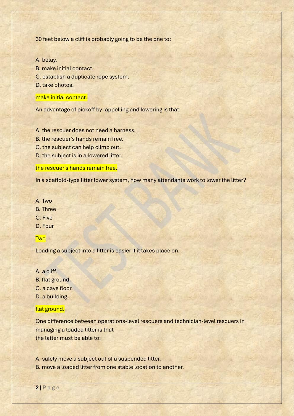 Preview page 2 of ROPE RESCUE TECHNICIAN 1 EXAM PREP  TEST BANK 1-a