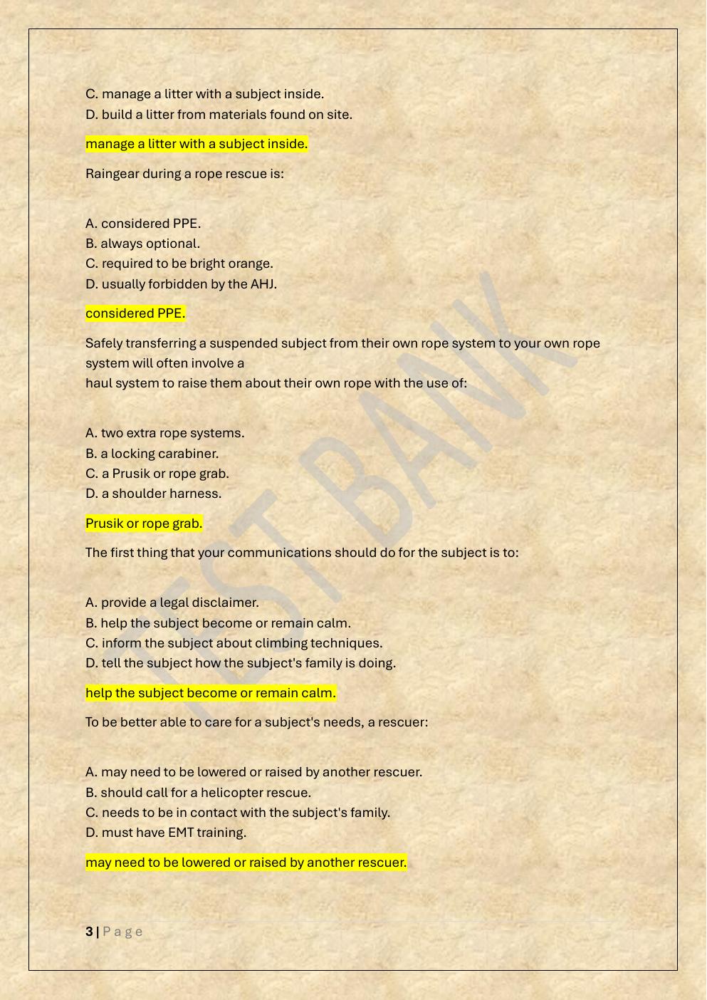 Preview page 3 of ROPE RESCUE TECHNICIAN 1 EXAM PREP  TEST BANK 1-a