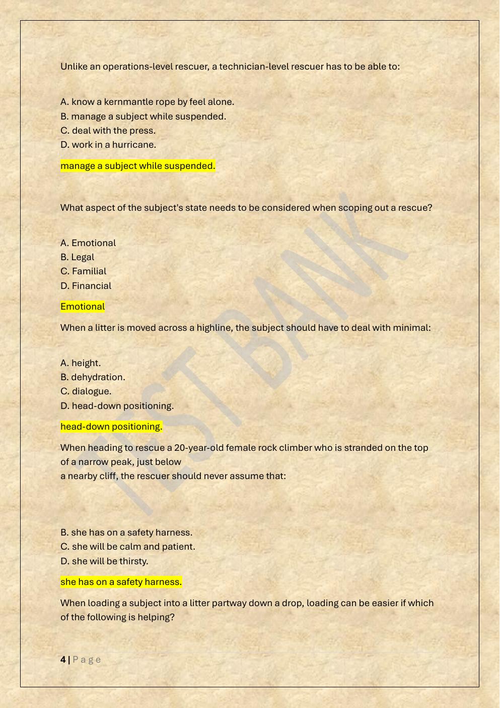 Preview page 4 of ROPE RESCUE TECHNICIAN 1 EXAM PREP  TEST BANK 1-a