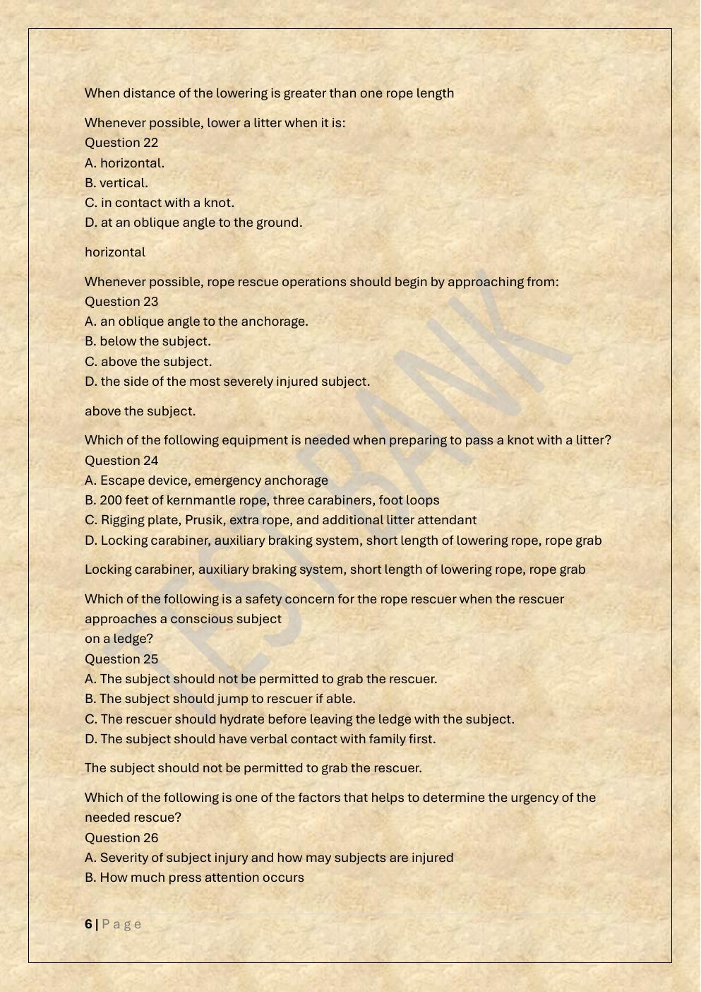 Preview page 6 of ROPE RESCUE TECHNICIAN 1 EXAM PREP  TEST BANK 1-a