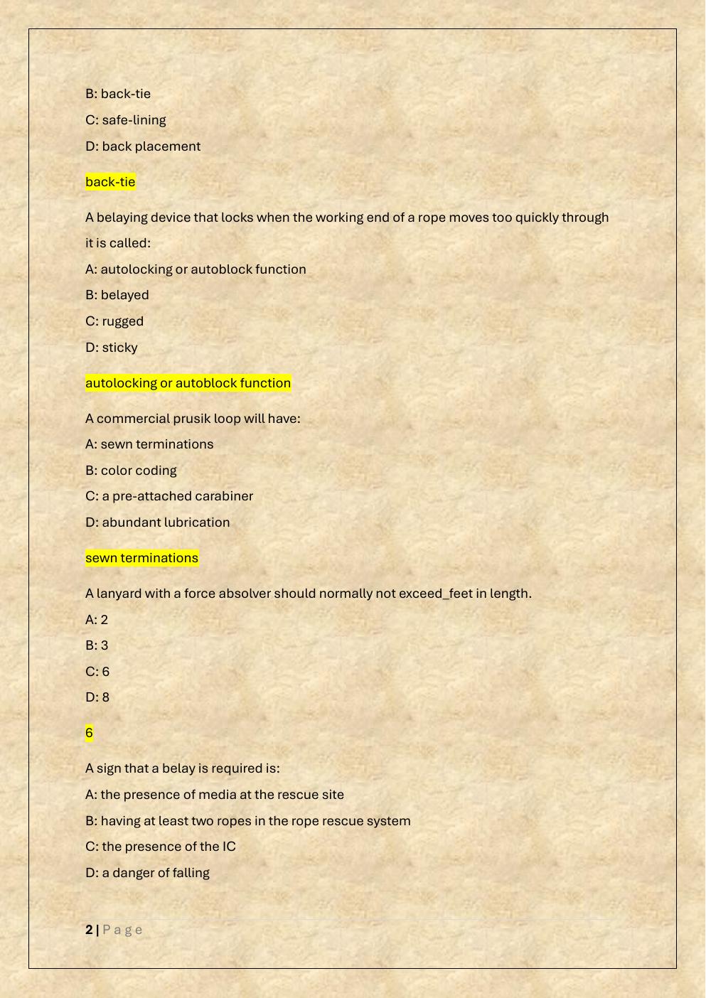 Preview page 2 of ROPE RESCUE OPERATION EXAM PREP TEST  BANK 1-a