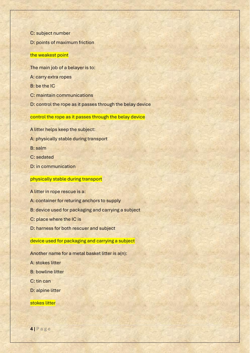 Preview page 4 of ROPE RESCUE OPERATION EXAM PREP TEST  BANK 1-a