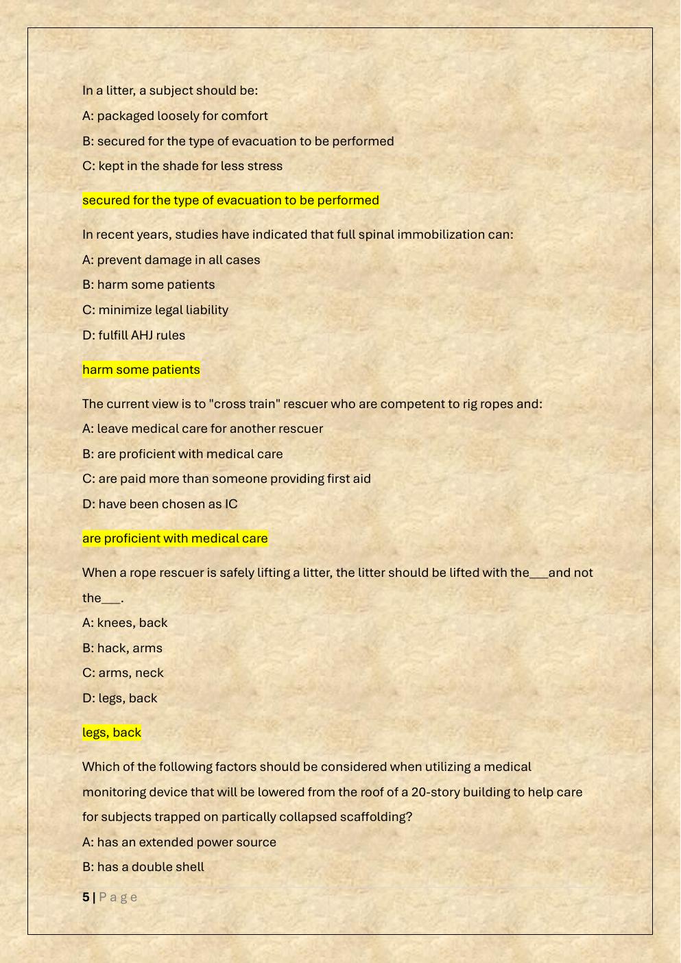 Preview page 5 of ROPE RESCUE OPERATION EXAM PREP TEST  BANK 1-a