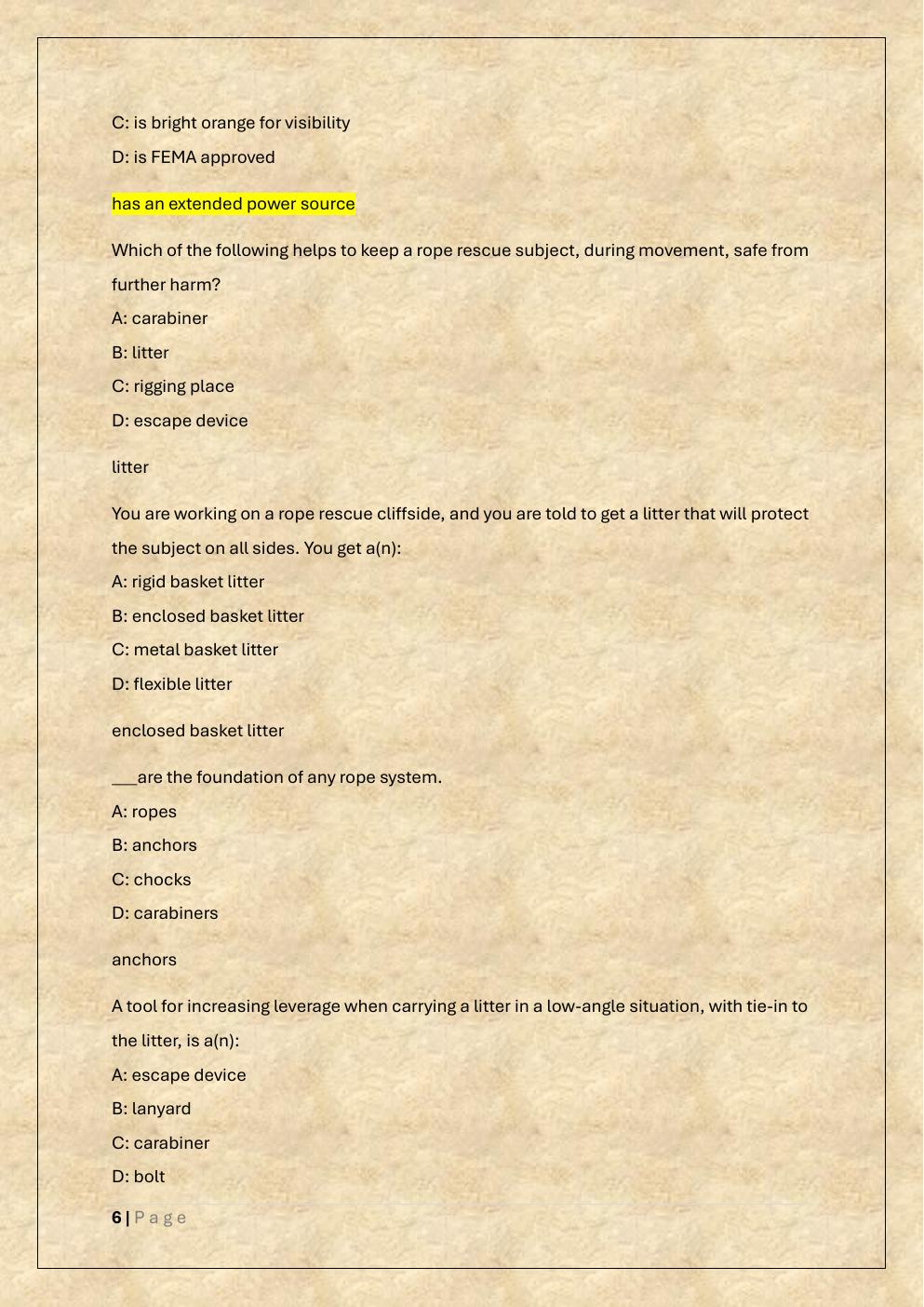 Preview page 6 of ROPE RESCUE OPERATION EXAM PREP TEST  BANK 1-a