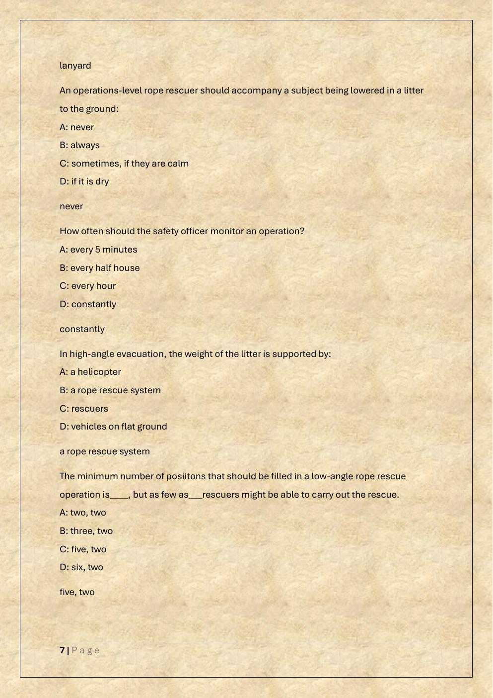 Preview page 7 of ROPE RESCUE OPERATION EXAM PREP TEST  BANK 1-a
