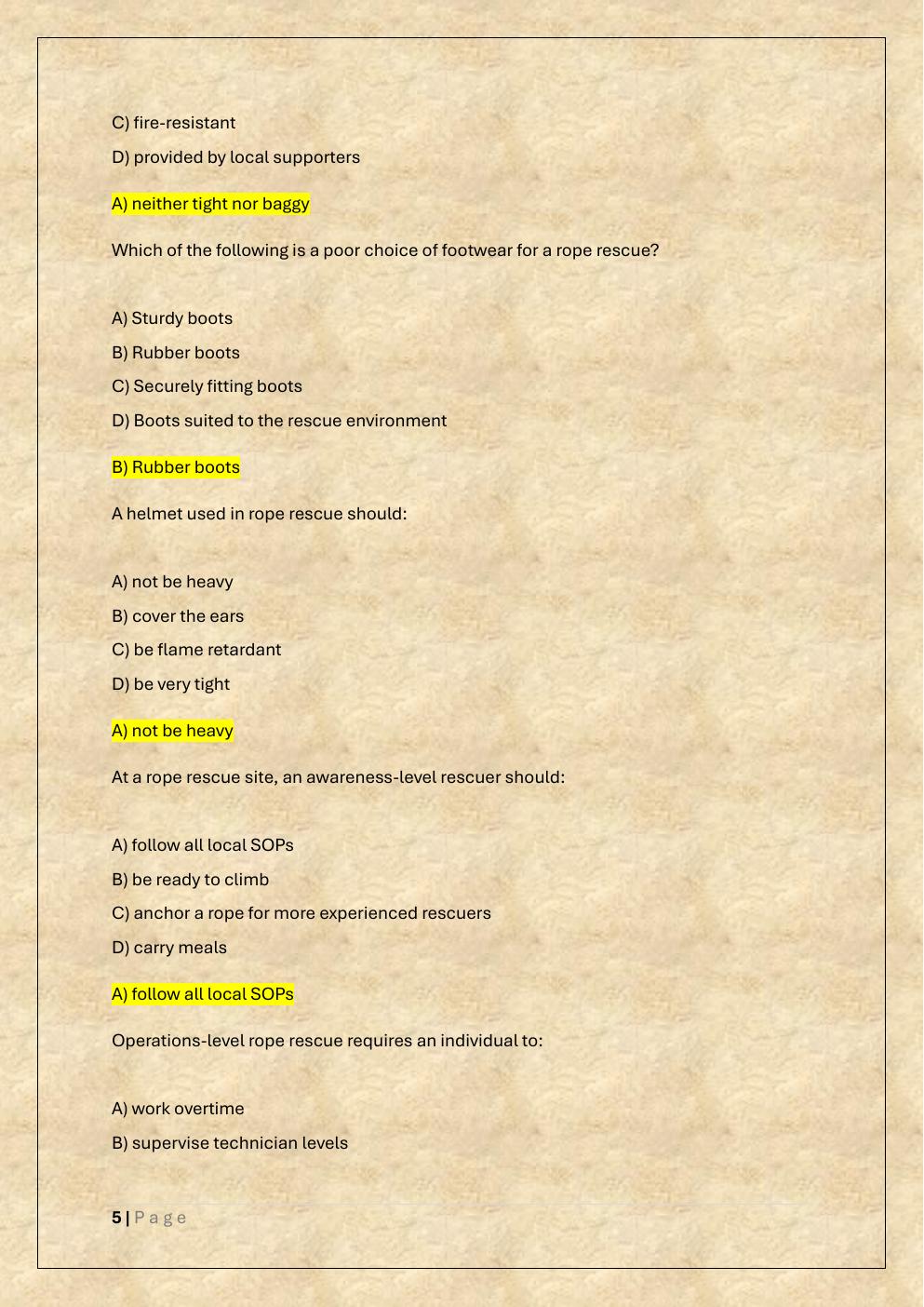 Preview page 5 of ROPE RESCUE OPERATION EXAM PREP TEST  BANK 2-a