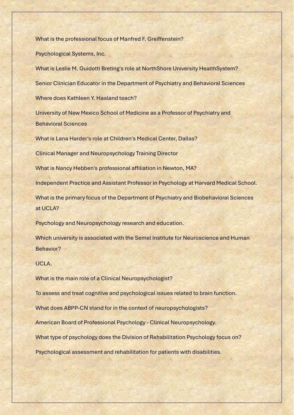 Preview page 7 of CLINICAL NEUROPSYCHOLOGY BOARD  PRACTICE TEST EXAM