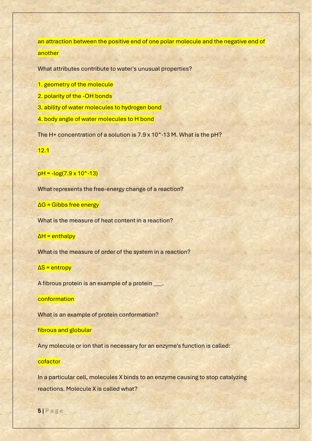 Preview page 5 of BIOCHEMISTRY CHEM 210 EXAM PREP