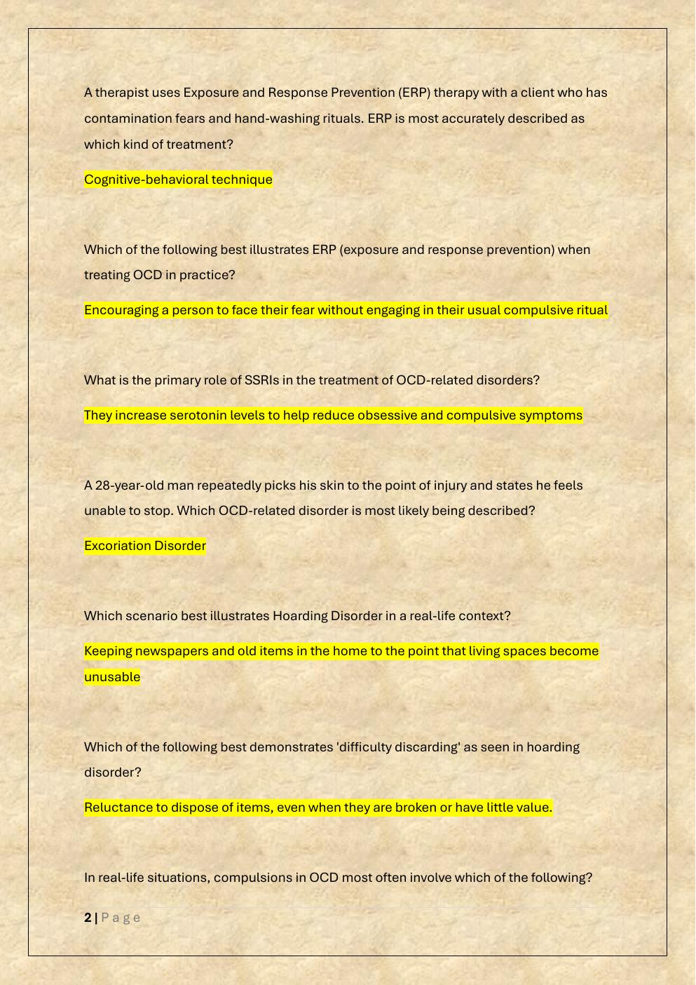 Preview page 2 of CLINICAL PSYCHOLOGY FINAL PRACTICE  EXAM /PSYC 3303 FINAL EXAM