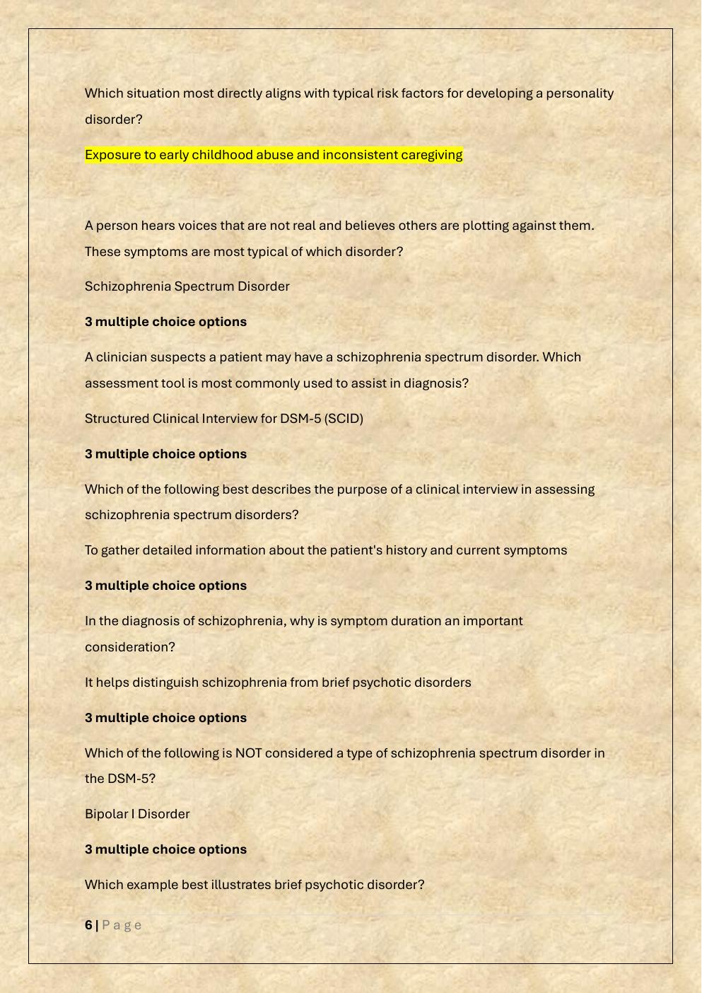 Preview page 6 of CLINICAL PSYCHOLOGY FINAL PRACTICE  EXAM /PSYC 3303 FINAL EXAM