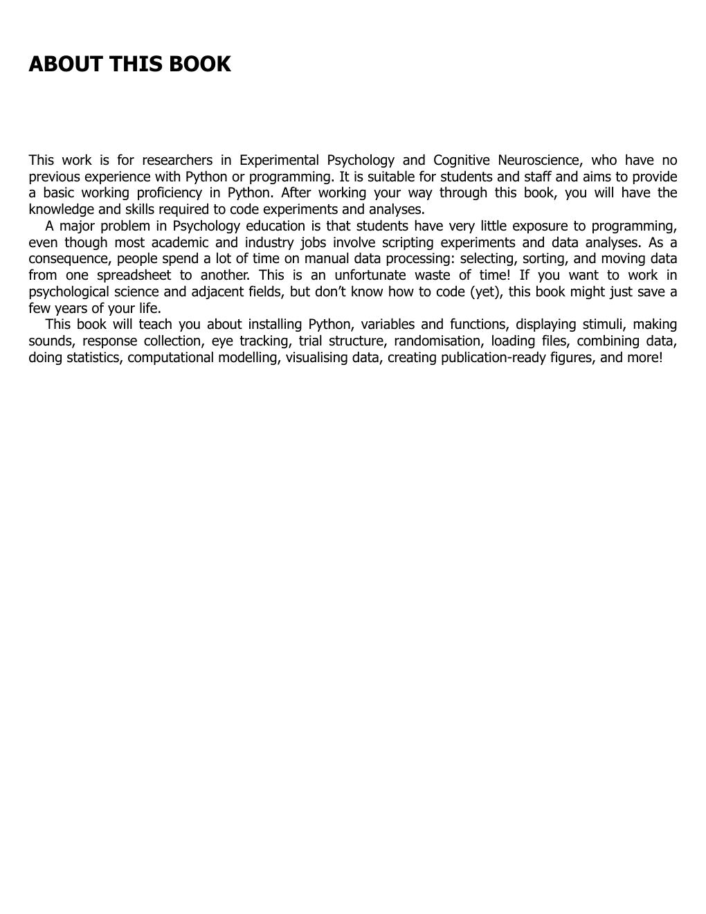 Preview page 9 of (EPUB) eBook Python for Experimental Psychologists A Fun Way of Learning How to Code Your Experiments and Analyses 2nd E