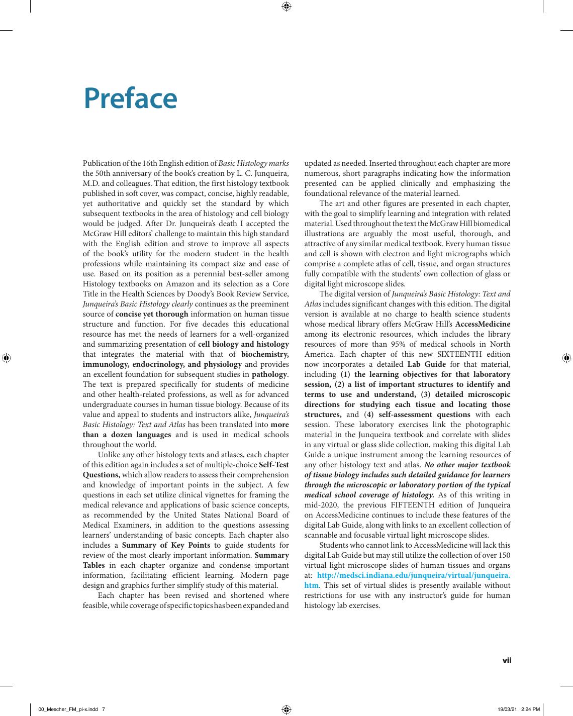 Preview page 8 of Junqueira's Basic Histology Text and Atlas 16th Edition By Anthony Mescher