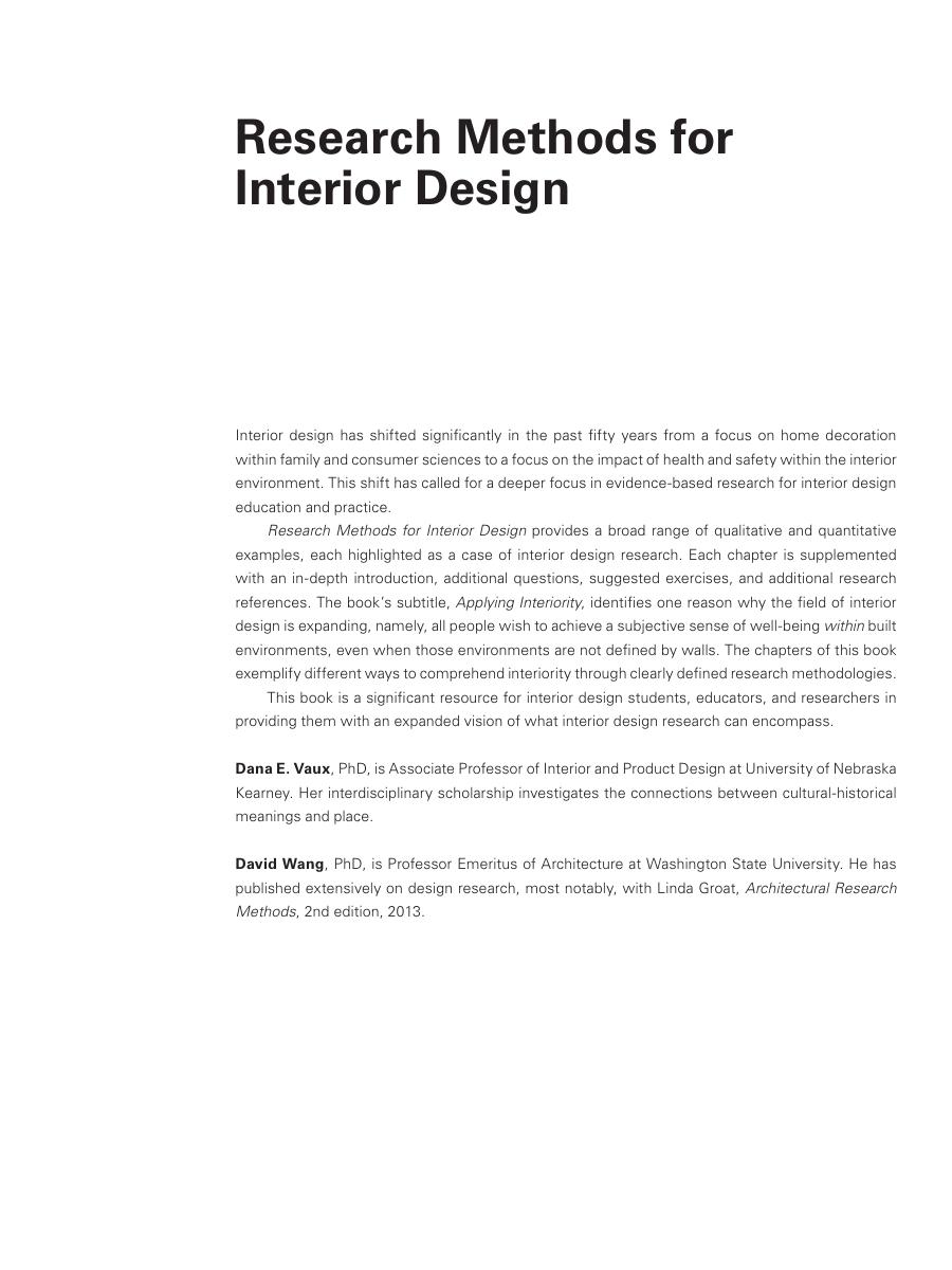 Preview page 2 of Research Methods for Interior Design Applying Interiority By Dana E. Vaux, David Wang