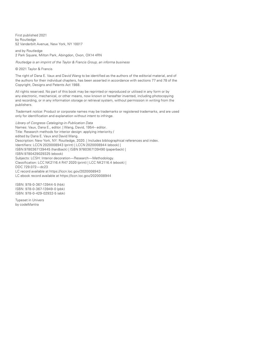 Preview page 5 of Research Methods for Interior Design Applying Interiority By Dana E. Vaux, David Wang