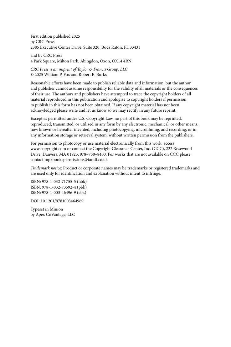 Preview page 5 of Modeling Operations Research and Business Analytics 1st Edition by William Fox, Robert Burks