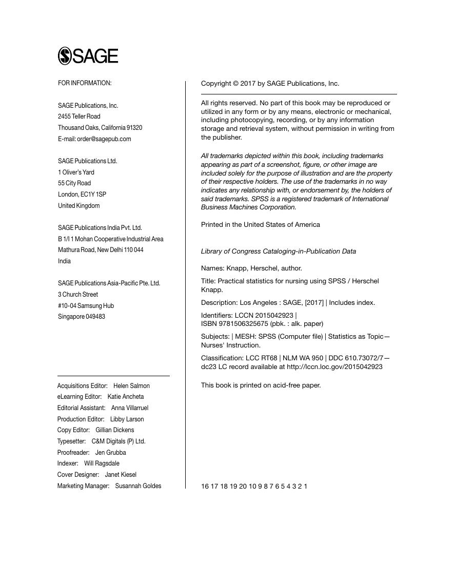 Preview page 5 of Practical Statistics for Nursing Using SPSS 1st Edition by Herschel Knapp