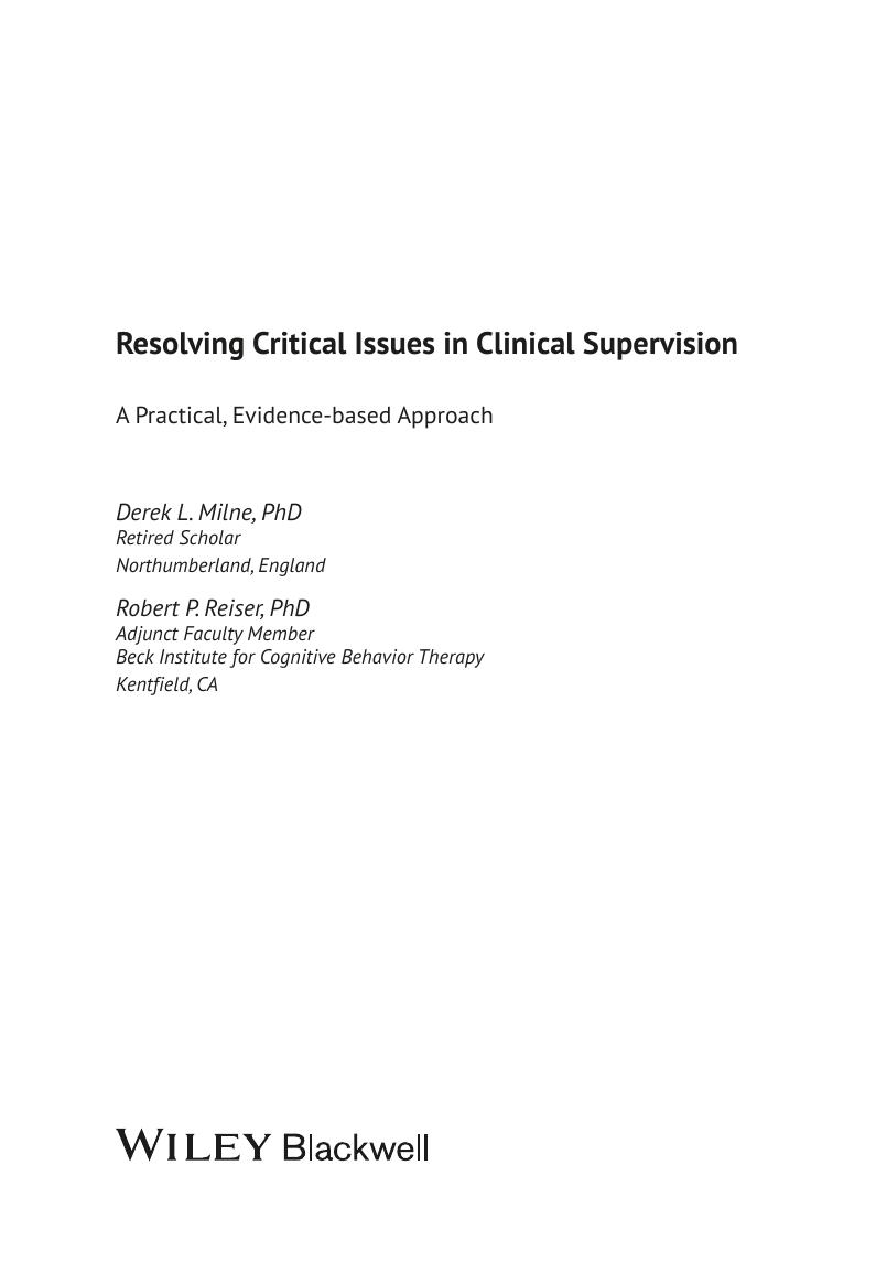 Preview page 4 of Resolving Critical Issues in Clinical Supervision 1st Edition by Derek Milne, Robert Reiser