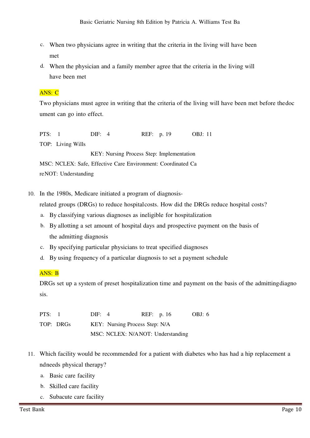 Preview page 10 of Test Bank For Basic Geriatric Nursing 8th Edition by Patricia A. Williams