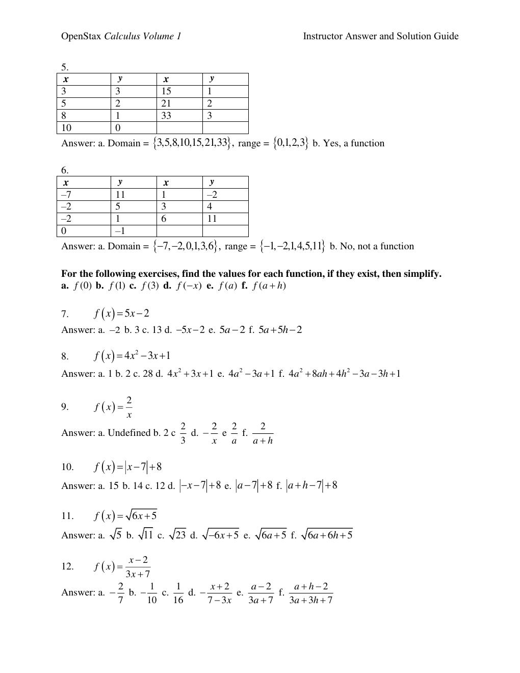 Preview page 3 of Instructor Answer and Solution Guide OpenStax Calculus Volume 1 All Chapters 1 - 6