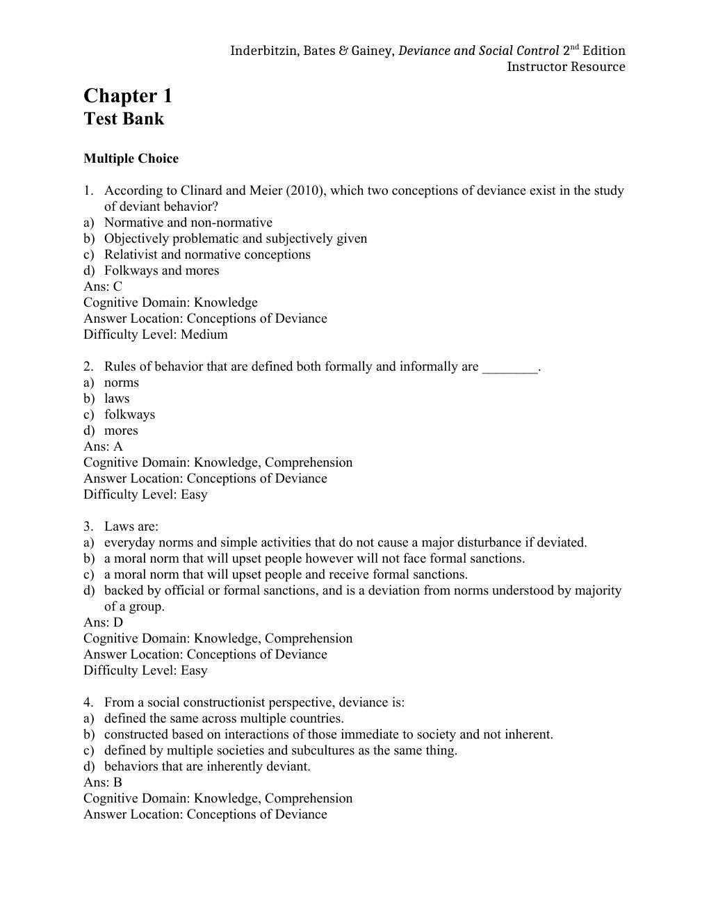 Preview page 2 of Test Bank &  Solution Manual For Deviance and Social Control 2nd Edition By Inderbitzin, Bates & Gainey,
