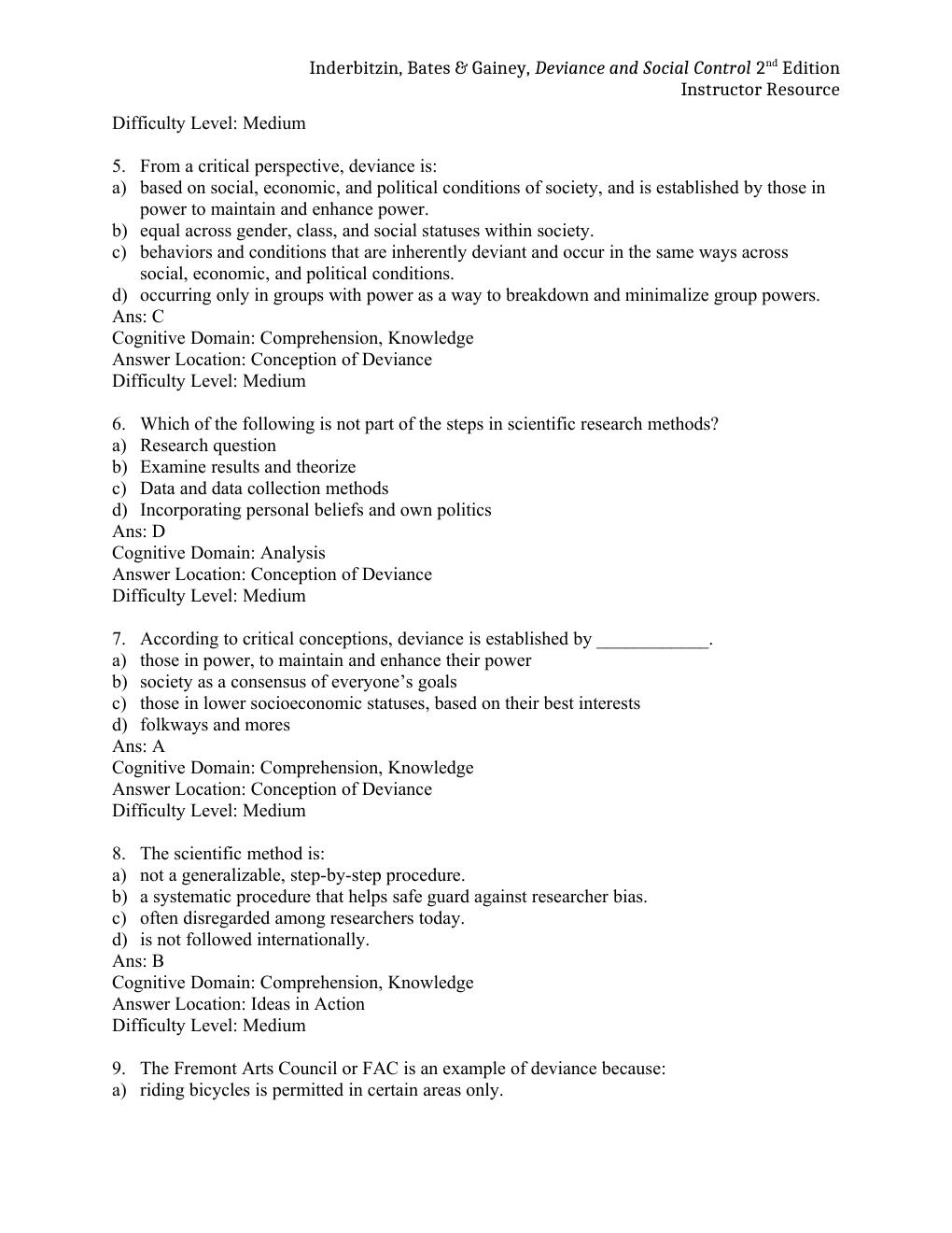 Preview page 3 of Test Bank &  Solution Manual For Deviance and Social Control 2nd Edition By Inderbitzin, Bates & Gainey,