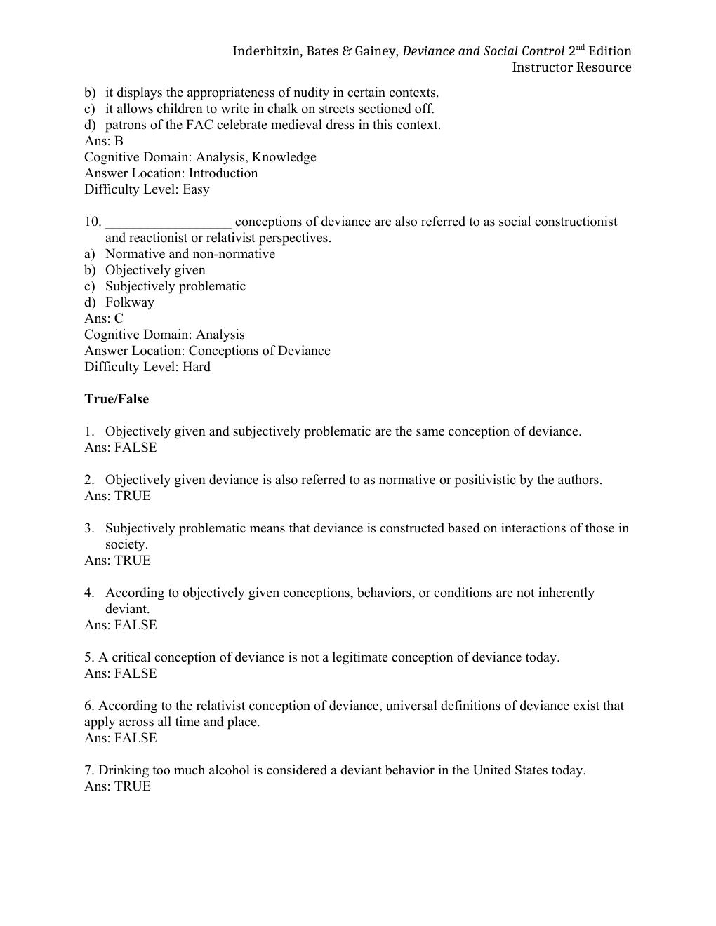 Preview page 4 of Test Bank &  Solution Manual For Deviance and Social Control 2nd Edition By Inderbitzin, Bates & Gainey,
