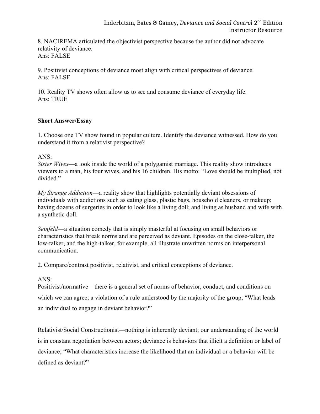 Preview page 5 of Test Bank &  Solution Manual For Deviance and Social Control 2nd Edition By Inderbitzin, Bates & Gainey,