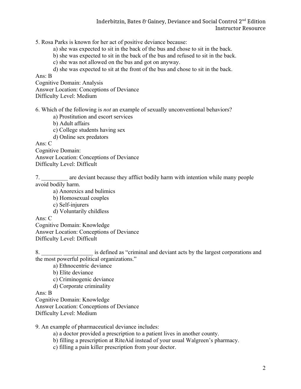 Preview page 8 of Test Bank &  Solution Manual For Deviance and Social Control 2nd Edition By Inderbitzin, Bates & Gainey,