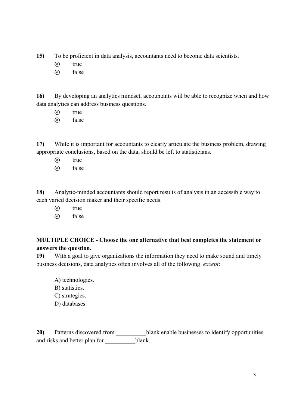 Preview page 3 of Test Bank Data Analytics for Accounting, 3rd Edition by Vernon Richardson, Teeter