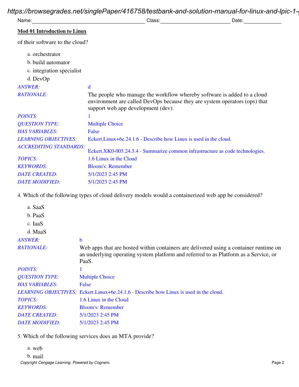 Preview page 3 of Test Bank & Solution Manual for Linux and Lpic - 1 Guide to Linux Certification 6th Edition By Jason Eckert Stamped