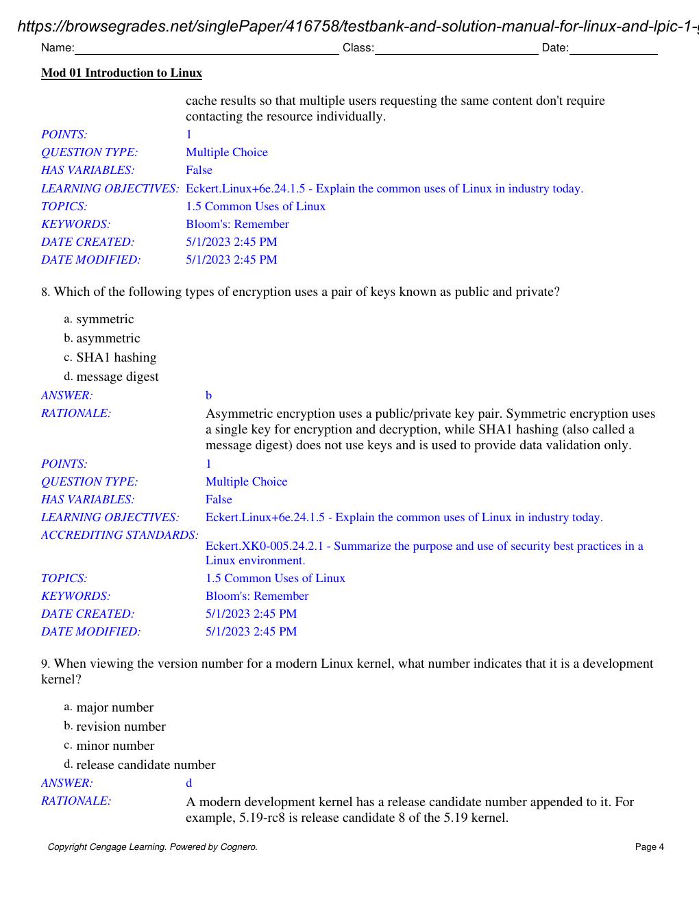 Preview page 5 of Test Bank & Solution Manual for Linux and Lpic - 1 Guide to Linux Certification 6th Edition By Jason Eckert Stamped