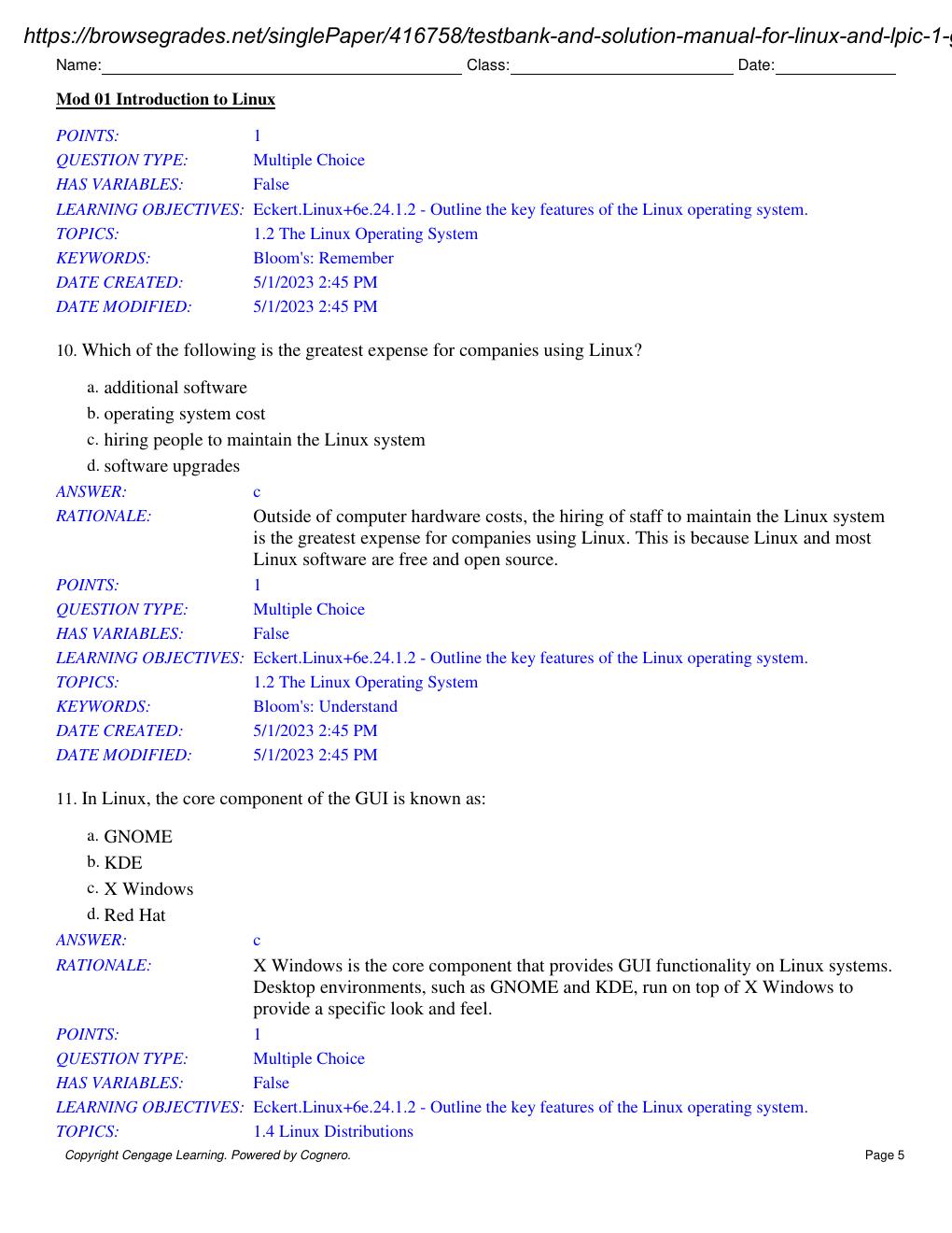Preview page 6 of Test Bank & Solution Manual for Linux and Lpic - 1 Guide to Linux Certification 6th Edition By Jason Eckert Stamped
