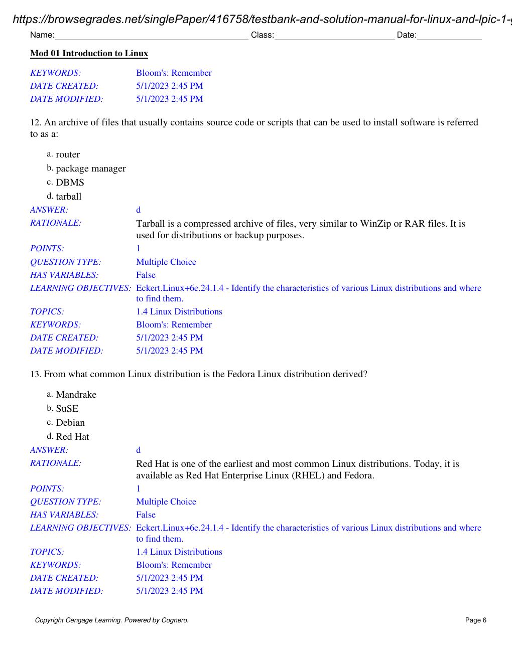 Preview page 7 of Test Bank & Solution Manual for Linux and Lpic - 1 Guide to Linux Certification 6th Edition By Jason Eckert Stamped
