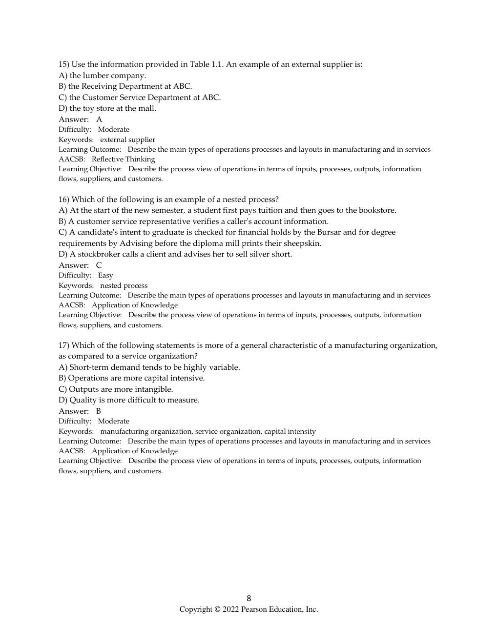 Preview page 8 of Test Bank for Operations Management Processes and Supply Chains, 13th edition Krajewski Chapter 1-15