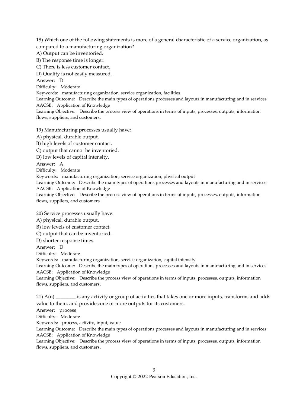 Preview page 9 of Test Bank for Operations Management Processes and Supply Chains, 13th edition Krajewski Chapter 1-15