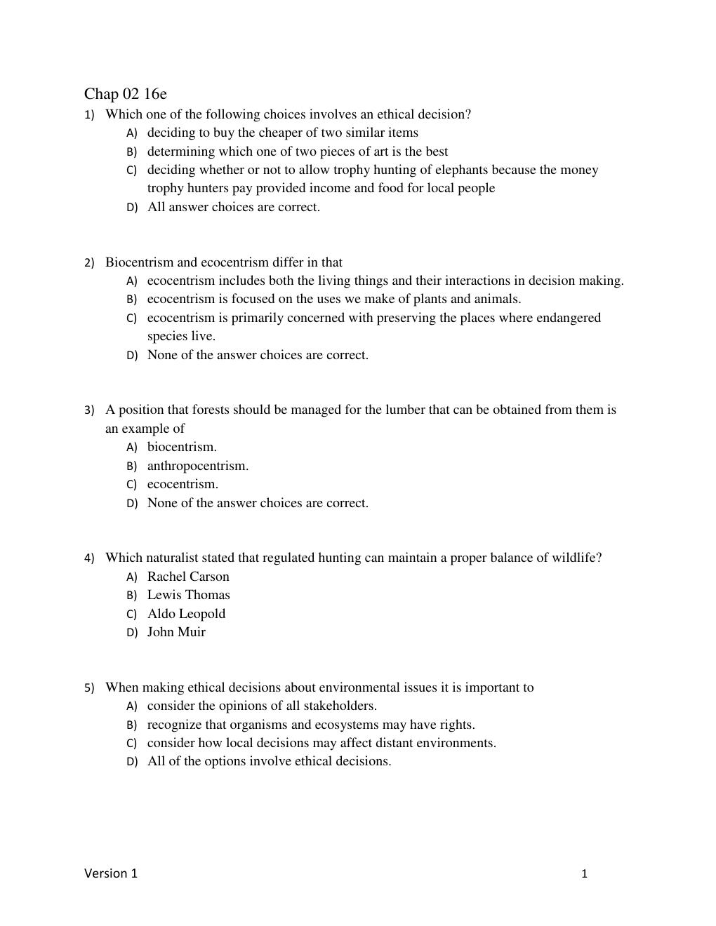 Preview page 7 of Test Bank For Environmental Science, 16th Edition By Eldon Enger, Bradley Smith, 9781260722239