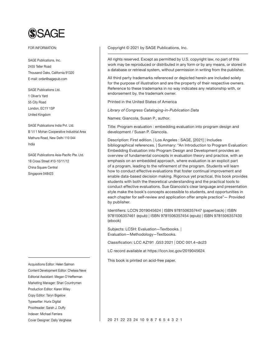 Preview page 7 of Program Evaluation Embedding Evaluation into Program Design and Development 1st Edition by Susan Giancola