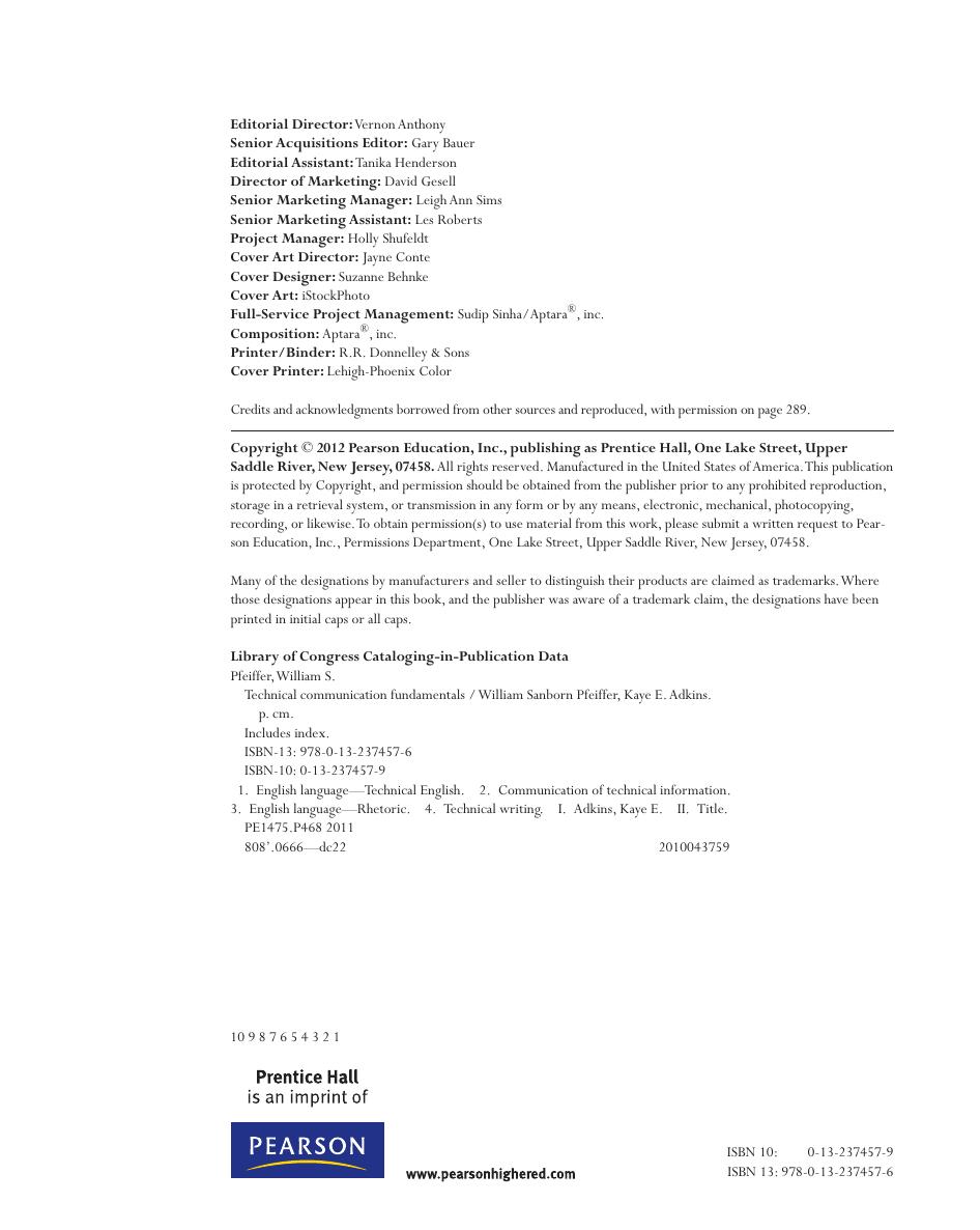 Preview page 5 of Technical Communication Fundamentals 1st Edition By William Pfeiffer, Kaye Adkins