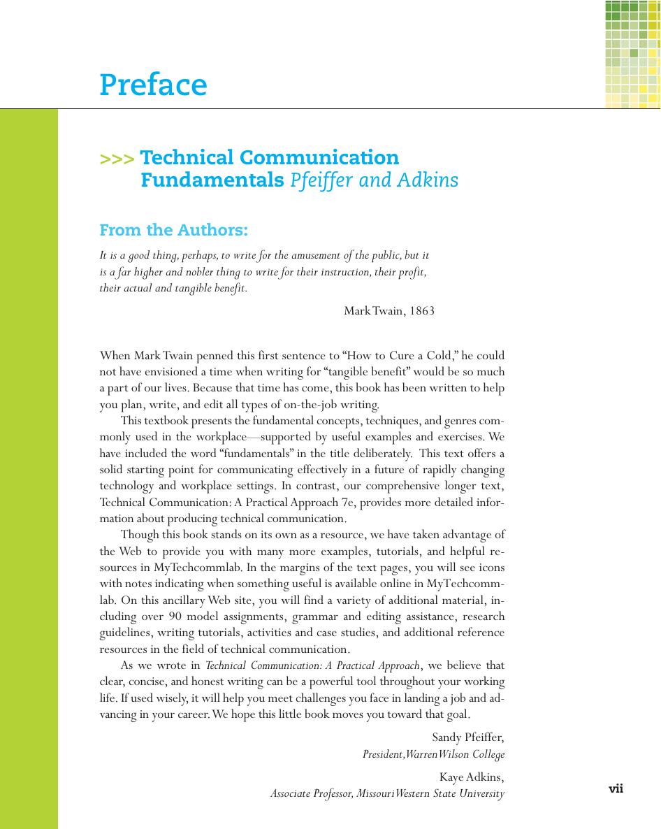 Preview page 8 of Technical Communication Fundamentals 1st Edition By William Pfeiffer, Kaye Adkins
