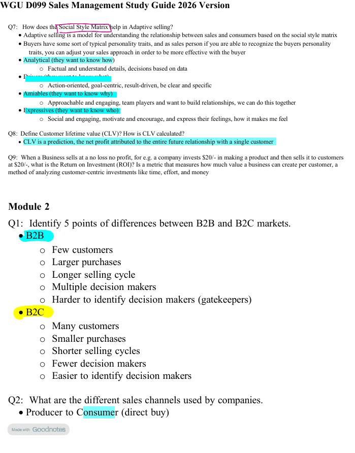 Preview page 2 of WGU D099 Sales Management Study Guide 2026 Version! 100% CORRECT ANSWERS ALREADY RATED A+