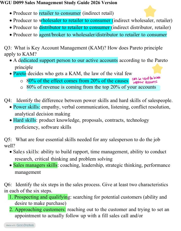 Preview page 3 of WGU D099 Sales Management Study Guide 2026 Version! 100% CORRECT ANSWERS ALREADY RATED A+