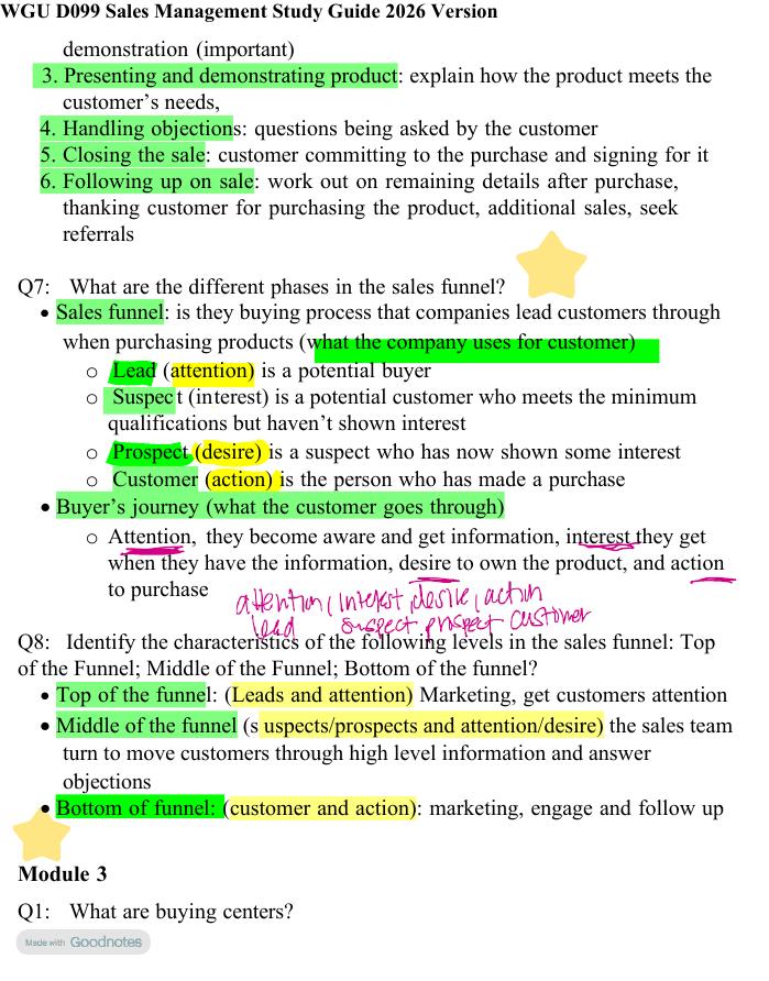 Preview page 4 of WGU D099 Sales Management Study Guide 2026 Version! 100% CORRECT ANSWERS ALREADY RATED A+