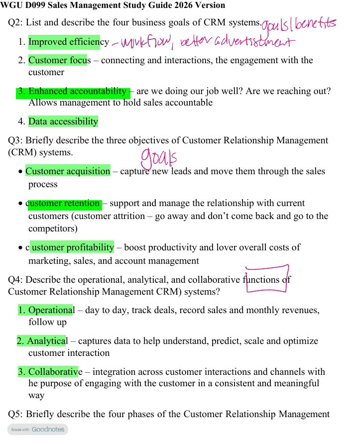 Preview page 8 of WGU D099 Sales Management Study Guide 2026 Version! 100% CORRECT ANSWERS ALREADY RATED A+